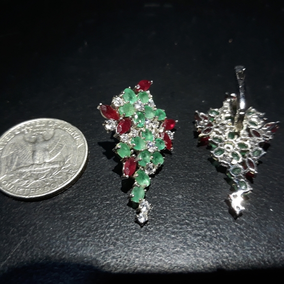 Natural Emerald/Ruby Earrings k5 - Picture 2 of 3